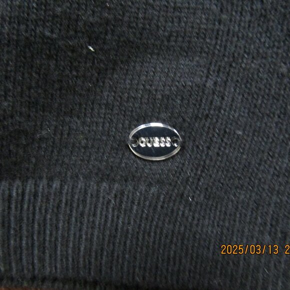 Guess Sheer Sequin Knit Blk Sweater Size Medium Long Sleeves Pullover metal logo - Picture 4 of 10